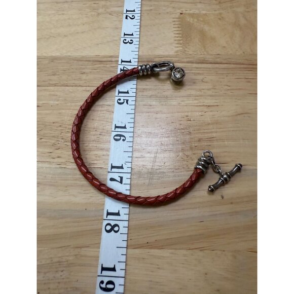 Braided Leather Bracelet With Sterling Silver Toggle Clasp & Crystal Charm - Picture 3 of 9